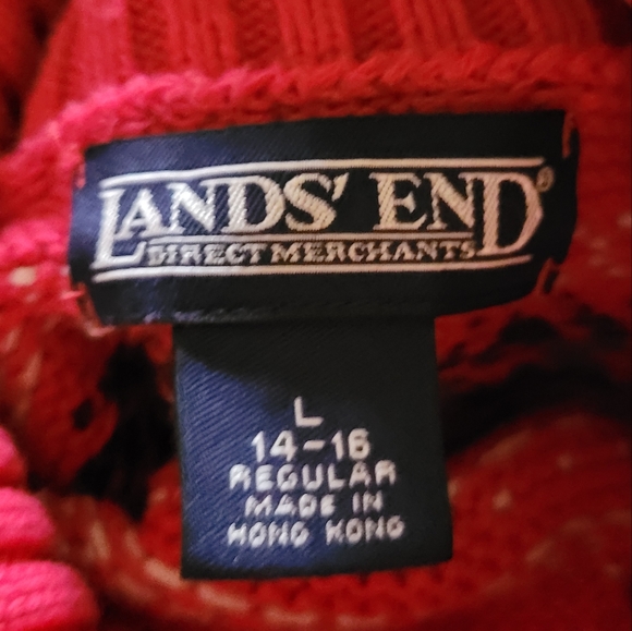 Lands’ End Red Fair Isle Striped Turtleneck Cotton Pullover Sweater - Picture 11 of 11